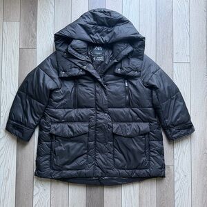 Zara TRF heat power extreme weather black nylon puffer hooded women’s jacket
